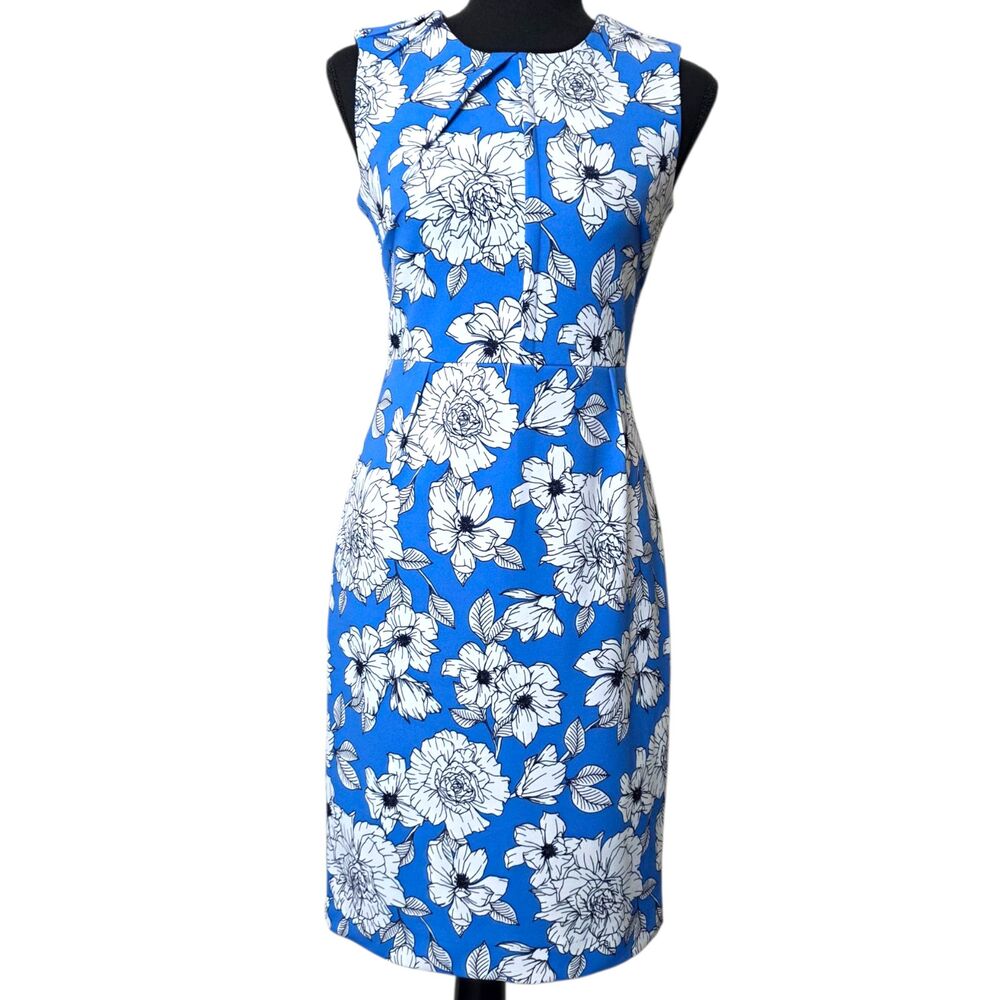Banana Republic Blue White Floral Sleeveless Sheath Dress Size 0